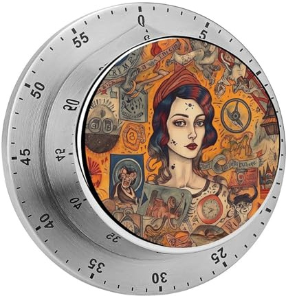 Mechanische Küchenuhr im Vintage-Poster-Stil mit 60-Minuten-Countdown-Timer und Alarm (Batterien Nicht erforderlich)