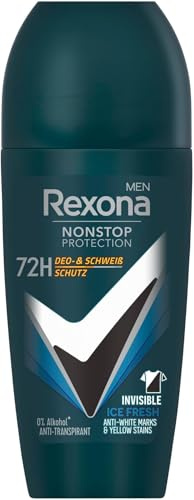 Rexona Men Nonstop Protection Deo Roll-On Invisible Ice Fresh Anti Transpirant mit 72 Stunden Schutz vor Schweiß und Körpergeruch 50 ml (Packung mit 5)