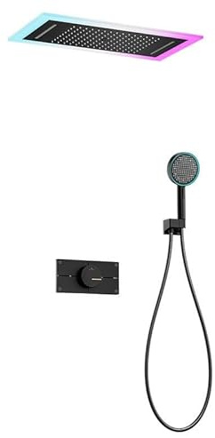 Ducha oculta con grifo de ducha LED, cabezal de ducha de lluvia + auricular, juego moderno