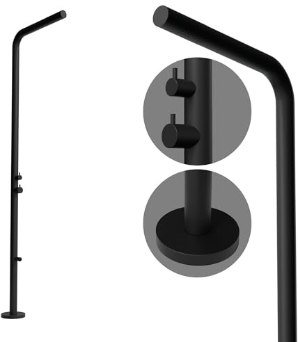 Eclipse Designer Gartendusche Modell Waikiki Noir aus V4A/316 Edelstahl | Dusche mit Warm- & Kaltwasseranschluß für den Garten Außendusche Pooldusche Regendusche Duschsäule gebürstet