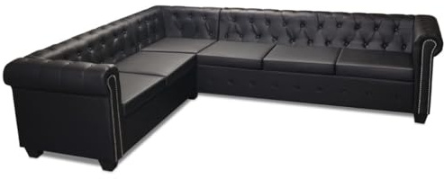 Generisch Chesterfield-Ecksofa 6-Sitzer Kunstleder Schwarz,Möbel,Sofas,75KG,243617