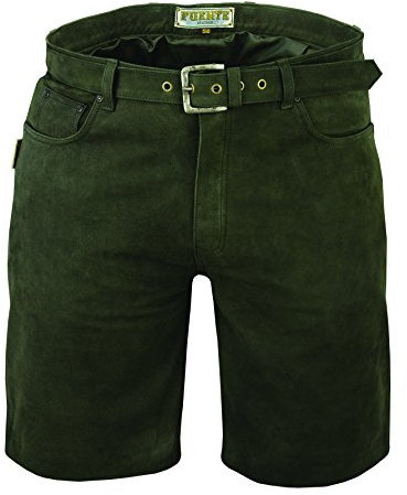 Fuente Kurze Lederhose mit Gürtel, Jagd Lederhose kurz echt Leder Nubuk Trachten Lederhose Herren kurz, Damen Trachtenlederhose mit Gürtel kurz in Jagd Olive (52 EU, Green)