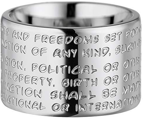 GILARDY GHR-R2WH20 Human Rights Ring R2 Edelstahl Gravur | Schmuck Menschenrechte (White/Silver, 63 (20.1))