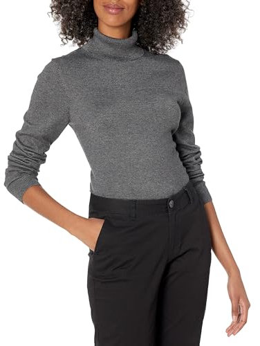 Amazon Essentials Women's Classic-Fit Lightweight Long-Sleeve Turtleneck Jumper (Available in Plus Size), Charcoal Heather, S