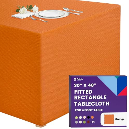 Gee Di Moda Fitted Tablecloth - 48 x 30 Inch Orange Fitted Tablecloth for 4 Foot Rectangle Table - Heavy Duty Washable Fabric - for Buffet Table, Holiday, Party, Dinner, Wedding & Trade Show