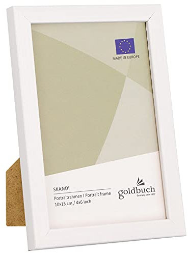 goldbuch Bilderrahmen Skandi 10x15 cm, Einzelrahmen aus Echt Holz, Portraitrahmen zum Stellen, Holzrahmen mit Wandhalterung, Foto Rahmen, Frame weiß
