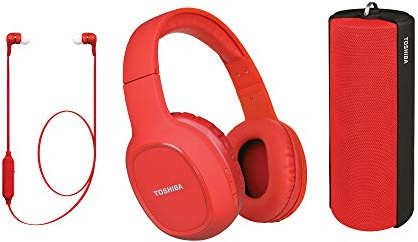 TOSHIBA 3-in-1 Combo Audio Bluetooth Kopfhörer + BT Kopfband Kopfhörer + Tragbarer Lautsprecher - Rot