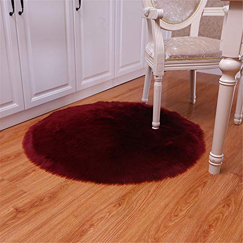 Nicole Knupfer Teppich Runden Faux Lammfell Schaffell,Lammfellimitat Teppich Kunstfell Dekofell Longhair Fell Nachahmung Wolle Bettvorleger Sofa Matte (Weinrot,50 x 50cm)