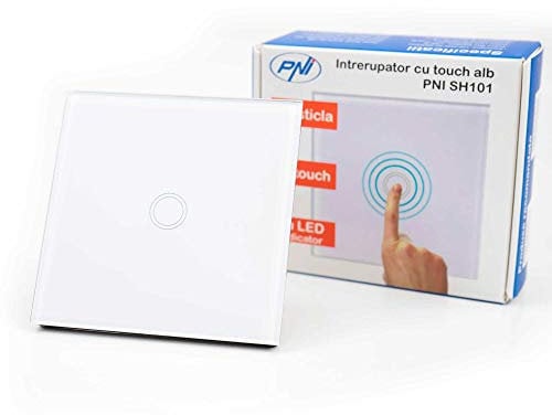 Interruptor tactil Vidrio PNI SH101, blanco con indicador LED