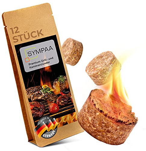 SYMPAA Kaminanzünder Bio Anzünder für Starke 15 min Brenndauer | 12 Stück | Grillanzünder aus Wachs | Bio Holzanzünder fire Starter | Männergeschenke