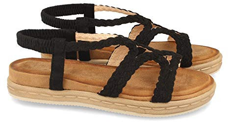 shoes&blues.es 57321-Sandalia Plana para Mujer, Comodas, con Palas Cruzadas, y Cierre de Elastico en el Talon, Primavera Verano 2021. Talla 38 Negro