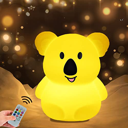 WHA&DARREN Koala Nachtlicht Kinder Nachtlicht Baby Stilllicht dimmbar Nachttischlampe Silikon Schlaflicht Kinderzimmer Dekorative Lampen einstellbare Helligkeit und Farbe