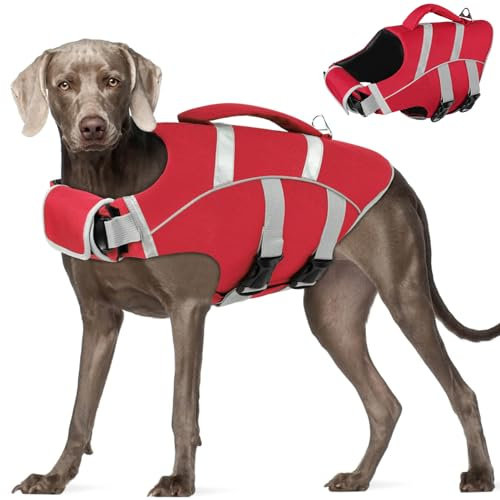 AOFITEE Schwimmweste Hund, Hunde Schwimmweste zum Schwimmen, Schwimmweste für Hunde mit Rettungsgriff und reflektierenden Streifen, Ripstop Rettungsweste Haustier für kleine, mittlere, große Hunde