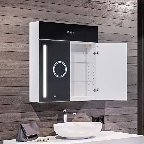 Artforma Spiegelschrank mit LED Beleuchtung 2-Türig anpassen (66 x 72 x 16,6 cm) | 17 Dekore | Badschrank | Beleuchtet Badezimmerschrank | LED Farbe und Zubehör zur Auswahl