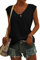 ASKSA Women V Neck Cap Sleeve T-Shirt Summer Solid Color Tank Top Casual Loose Shirts Basic Tee Tops (Black,L)