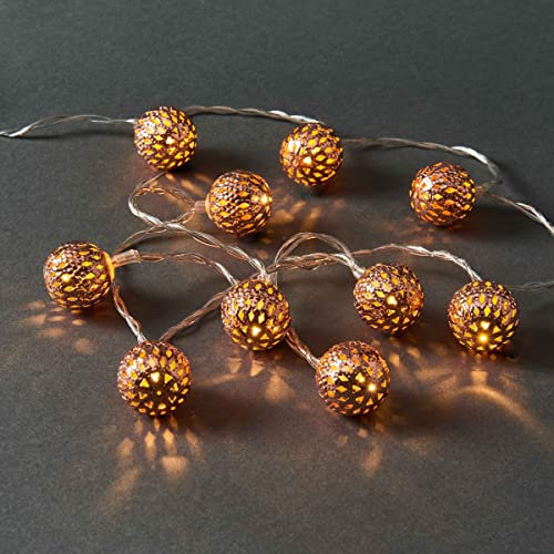 BUTLERS LED-Lichterkette mit Kugeln 10 Lichter L 1,2m Batteriebetrieben mit USB- und Timer-Funktion, warmweißes Licht -Oriental Lights- Marokkanische Lichterkette in Bronzefarbe