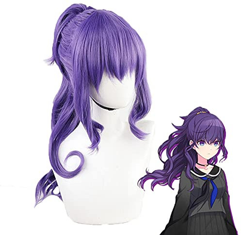 ydound Wig Anime Cosplay Asahina Mafuyu Cosplay Perücke lila Langen lockige Tempel Pferdeschwanz Hitzebeständige Haare