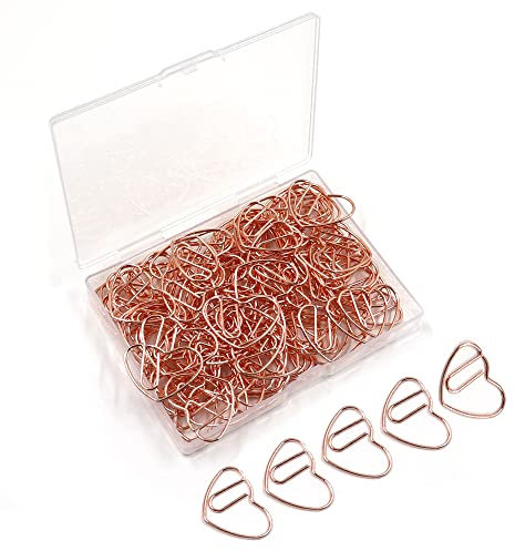 Büroklammern, niedlich, herzförmige Büroklammern, Metall, kleine Büroklammern, Lesezeichen, Dokumente, Organisierungsklammer für Schule, Büro, Roségold, 100 Stück