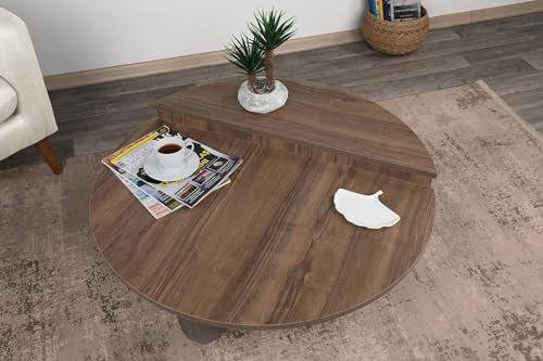 Dmora - Wohnzimmertisch Canopus, Niedriger Wohnzimmertisch, Kaffeeregal, Couchtisch für Sofa, 90x90h35 cm, Dunkler Nussbaum