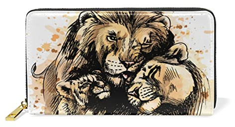 Lion Animal Roi Jaune Portefeuille pour Femme Zipper Cuir Porte-Monnaie Titulaire de la Carte de Crédit pour Fille Hommes