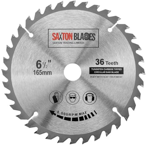Saxton TCT Circular Wood Saw Blade 165mm x 20mm (16mm Ring) x 36 Teeth Compatible with Bosch Makita etc