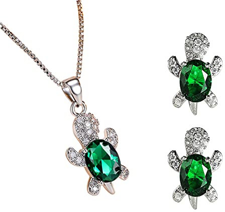 Mode Frauen dunkelgrüne Schildkröte Anhänger Ohrringe Halskette Set Ornamente Tier Serie Schmuck Glamour Geschenk