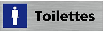Pictogramme TOILETTES HOMMES (Q0125). Signalisation Porte - 170 X 50 mm - Autocollant souple ou plaque alu brossé 2mm. - Plaque aluminium brossé - Plaque aluminium brossé -