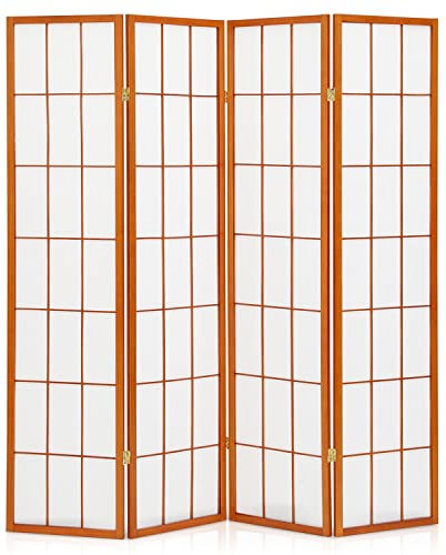 MoNiBloom Oriental Shoji Raumteiler 1,8 m Japanisch Tragbar Freistehend Indoor Dekorative Sichtschutz Trennwand für Home Office mit 4 Paneelen Walnuss