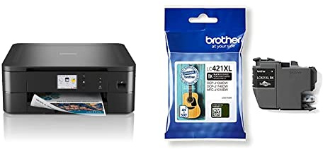 Brother DCP-J1140DW 3-in-1 Farbtintenstrahl-Multifunktionsgerät (Drucker, Scanner, Kopierer), Weiß, 400 x 151 x 343 mm & LC-421XLBK Tintenpatrone – Schwarz für DCP-J1050DW, DCP-J1140DW, MFC-J1010DW