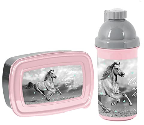 Brotdose Trinkflasche Pferd Horse Motiv Lunchset Lunchbox Flasche Pausenset Schule Freizeit Neu Mädchen inkl leuchtender Anhänger GOLDKIDS