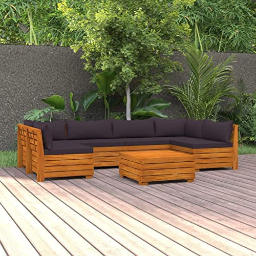 Yolola gartenmöbel Set Holz Gartenlounge Holz Sitzgruppe Balkonmöbel Holz Gartenlounge Sofa Outdoor Gartengarnitur Gartenmöbel mit Kissen Massivholz Akazie-7-tlg-