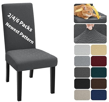 XINEAGE Stuhlhussen 6er Set, Stretch Stuhlhussen für Esszimmerstühle, Universale Stuhlhussen Waschbar Abnehmba für Hotel, Zeremonie, Bankett, Restaurant, Zuhause (Dunkel Grau)