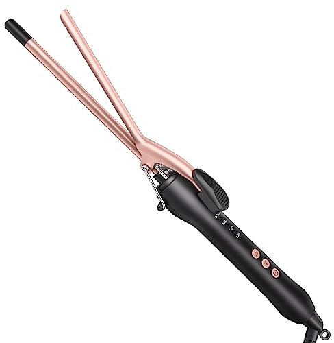 HCAH Curling Tongs, Small Curling Tongs for Short & Long Hair, Ceramic Barrel Curling Iron with Adjustable Temperature, 4 Heat Setting 120-210°C for All Hair Types