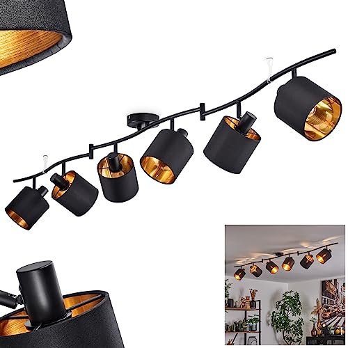 Deckenleuchte Alsen, moderne Deckenlampe aus Metall/Stoff in Schwarz/Goldfarben, 6-flammig, mit verstellbaren Strahlern und Leuchtenarmen, Spot im Retro/Vintage Design, 6 x E14, ohne Leuchtmittel