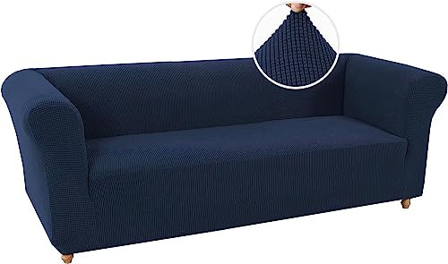 LINGKY Stretch Chesterfield Sofabezug 3 Sitzer Sofahusse mit Armlehne Spandex Jacquard Sofa Überwürfe rutschfest Sofa Überzug Waschbare Sofabezug für Haustiere (Marine,3 Sitzer)