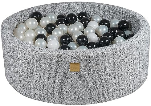 MEOWBABY Bällebad 90x30 Boucle - Bällebad Baby ab 1 Jahr - Bällebad Kinder - Weiches Schaumstoff Ballgrube mit 200 Bällen, Grau Melange