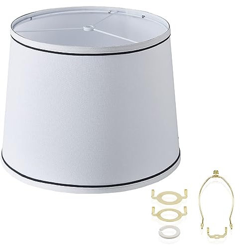 wvtlpmk Stoff Lampenschirm Rund, für E27/E26/E14 Basis, 29 * 32 * 24.5cm, Zylinder Ersatzschirm mit Harfenhalter, Lampenschirm für Tischlampe, Nachttischlampe und Stehlampe (Weiß)