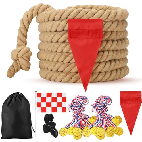 Syhood Tug of War Rope Sets Field Day Family Party Games for Adults Outdoor Carnival Birthday Party Camping Picnic Yard Backyard Lawn Team Building Summer Activities(Khaki, 20')
