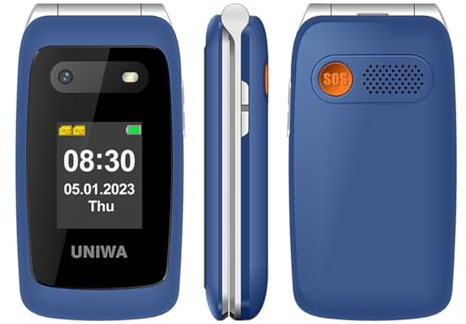 UNIWA 4G Klapphandy Seniorenhandy mit großen Tasten Handy, ohne Vertrag Mobiltelefon mit Ladestation, großes Volumen, SOS Taschenlampe Radio, 2,4-Zoll Farbdisplay Mobiltelefon V202T (blau)