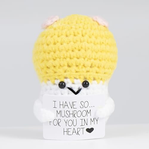 XBOCMY Emotional Support Mushroom,Mini Knitted Mushroom Doll with Emotional Card, Good Luck Gifts, Funny Gifts, Positive Gifts Pocket Hug Knitted Wool Mushroom for Birthday Gift Party Decoration