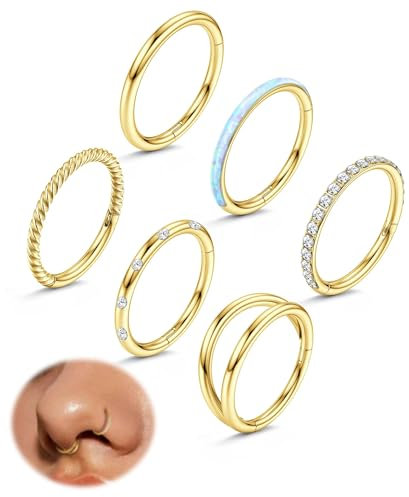 FIOROYAL 18G10MM Nasenpiercing Ring Helix Piercings Chirurgenstahl Clicker Nasenring Piercing Gold Nostril Piercing Ring Helix Conch Tragus Ohr Piercing Septum Piercing Set