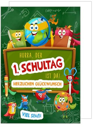 Edition Seidel Premium Glückwunschkarte zur Einschulung mit Umschlag. Einschulungskarte Karte Grusskarte Kind Junge Mädchen Schulanfang 1. Klasse (ES137 SW024)