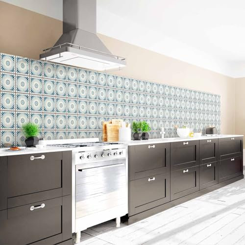 Arcondo Küchenrückwand Spritzschutz Selbstklebend mit Motiv Vintage Keramikfliesen Folie Premium Matt 400 x 100 cm
