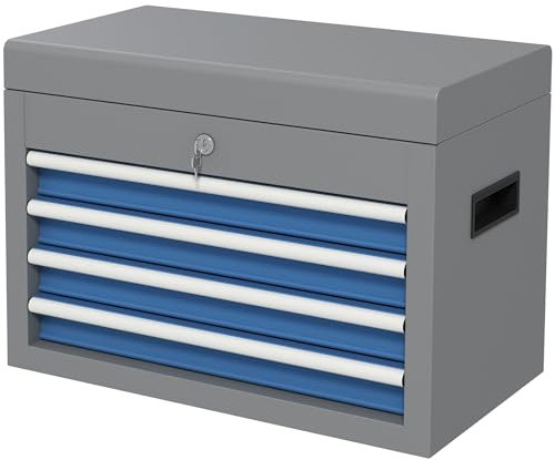 Durhand - Caja de herramientas de metal, 2 asas, con 2 llaves incluidas, 4 cajones y 1 bandeja superior, color gris