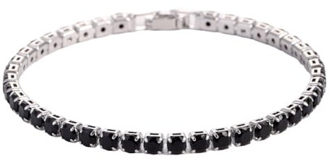 HSIXHAF 1 Pièces Bracelet de Tennis Classique Femmes Bracelet en Strass Bracelet de Tennis en Or Bracelet en Zircon Blanc Cadeau pour Femmes, Diamant Noir, Comprend Un Coffret Cadeau Noir