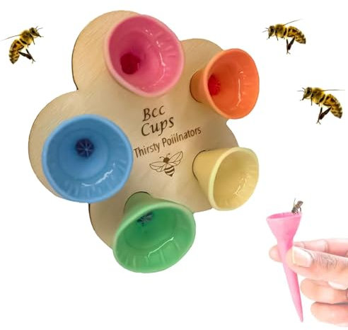 Tuofang 5 Stück Bienen Insekten Trinkbecher, Bienentränke Bunte Bee Cups, Bee Cups für Bienen Trinken, Bienenbecher Keramik, Durstige Bestäuber Brauchen Trinkwasser Bienentrinkbecher