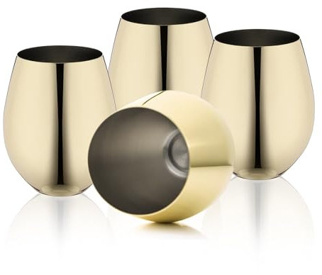 WOTOR Gold Weingläser 4er Set, 530 ml, unzerbrechlicher Goldkelch, stielloses Edelstahl-Weinglas, Metall-Weinglas für Outdoor, Reisen, Camping, Pool, Ideales Weinzubehör Geschenk