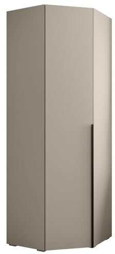 MEBLE KRYSPOL Inova 1 Eckschrank - Kleiderschrank mit Regalen und Stangen - Aufbewahrungsmöbel - für Schlafzimmer, Jugendzimmer, Flur - 236,7x81,7x47cm - Kaschmir, Handgriff Schwarz