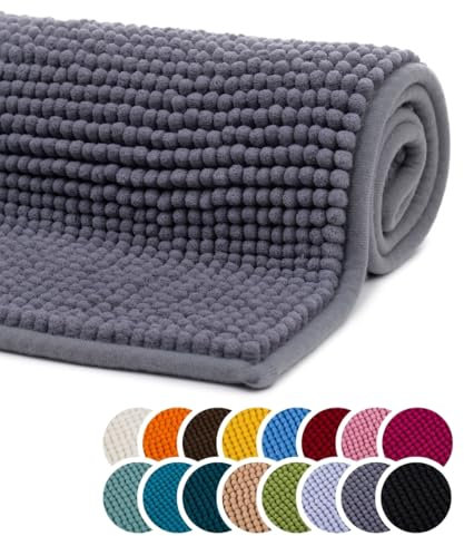 liebling Badteppich, 100% Polyester - Mikrofaser, Serie Chile, 70 x 120 cm, 30 Grad waschbar, Fußbodenheizung geeignet, Farbe: anthrazit