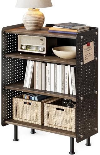 Fenge 4 Etagen Bücherregal Modern Lagerregal mit Pegboard Multifunktionales Lagerschränke mit Verstellbarem Regal für Wohnzimmer, Schlafzimmer, Heim, Büro (Braun)